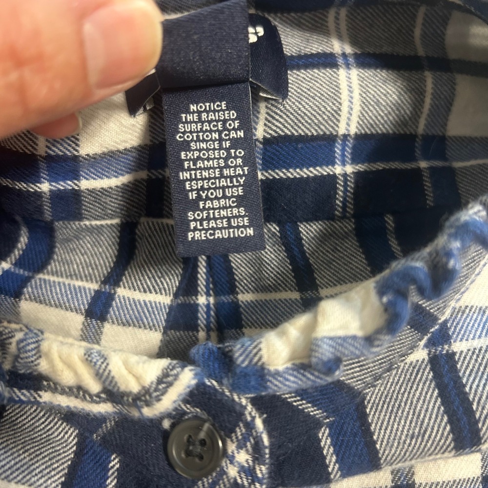 Lands End Womens Blue White Plaid Ruffle Collar Flannel Shirt Petite Medium - Picture 5 of 9